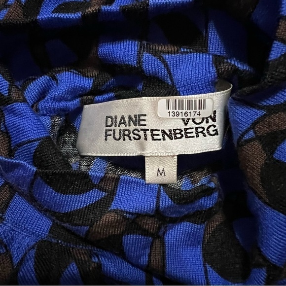 DVF Merino Wool Mod 60s Geo Print Puff Long Sleeve Ruched Turtleneck Sweater M - Picture 9 of 14